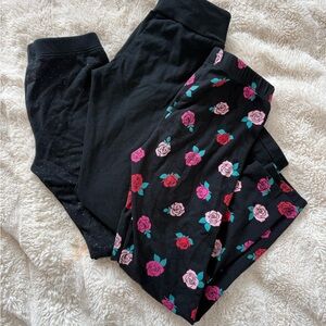 Cat & Jack Floral and Solid Black Girls Leggings Set 6/7
